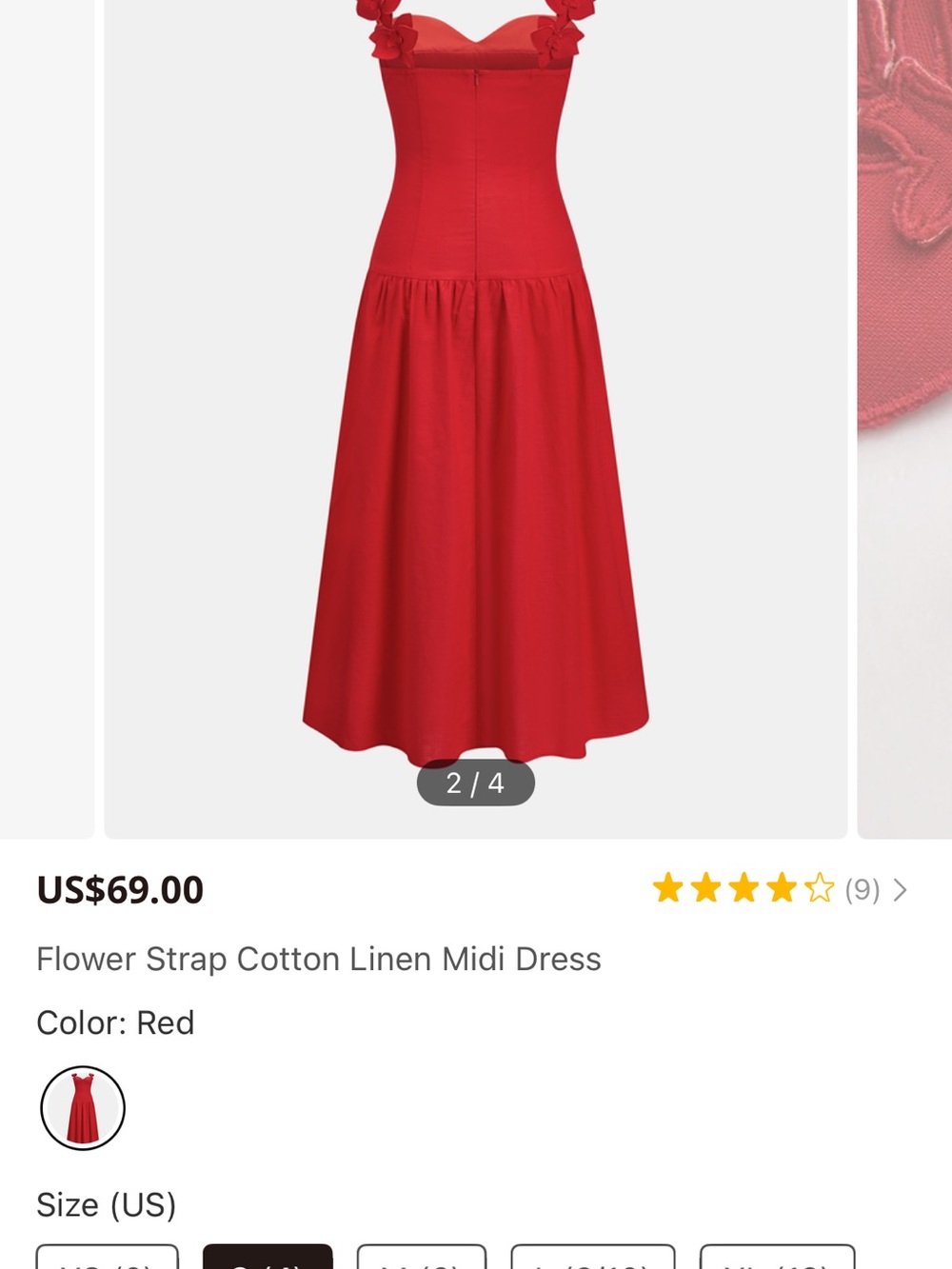 Commense Red Floral-strap Cotton-Linen Midi Dress